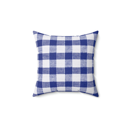 Spun Polyester Square Pillow-Blue and White Plaid