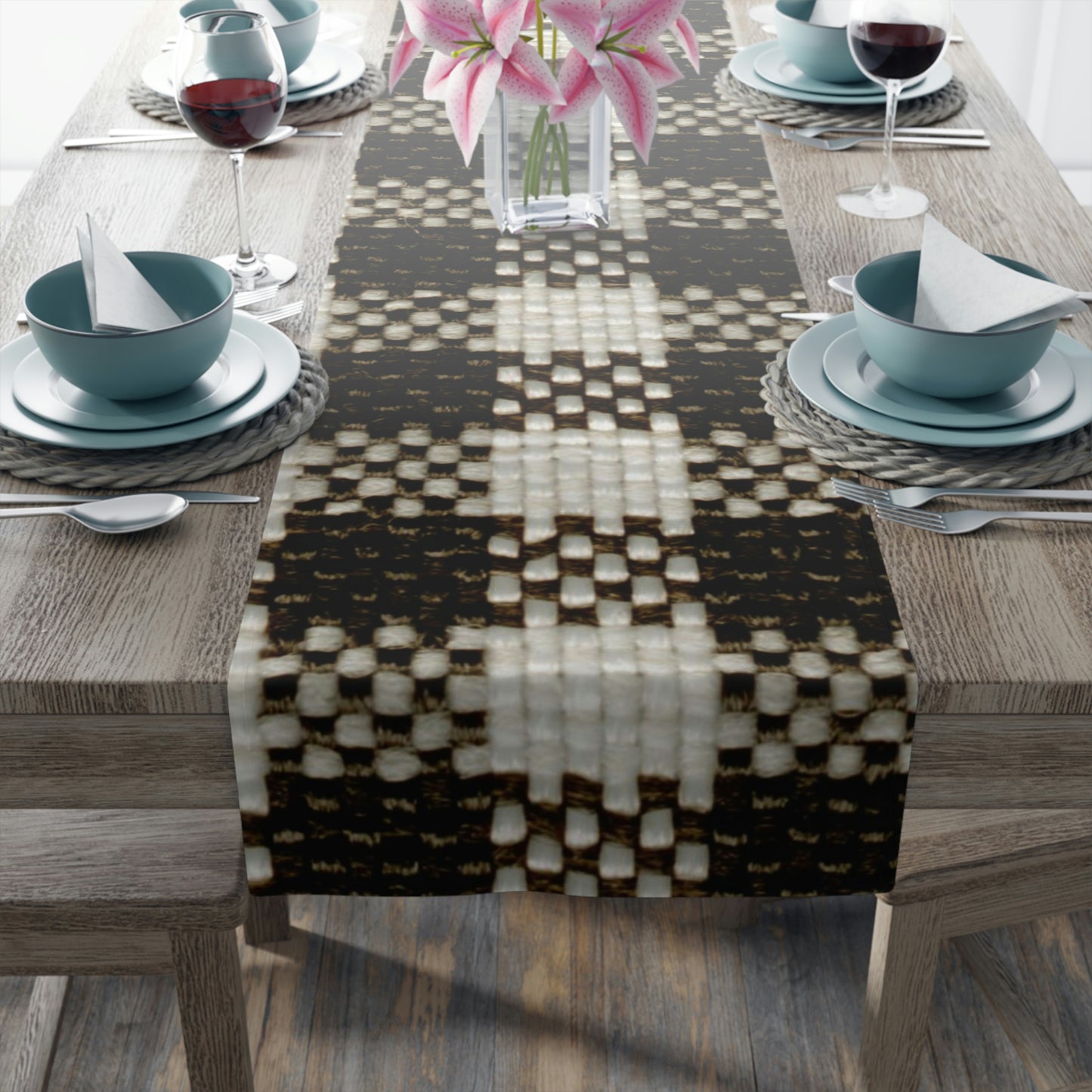 Table Runner (Cotton, Poly)-Black and White