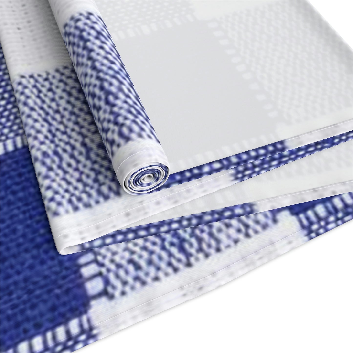 Table Runner (Cotton, Poly)-Blue and White Plaid