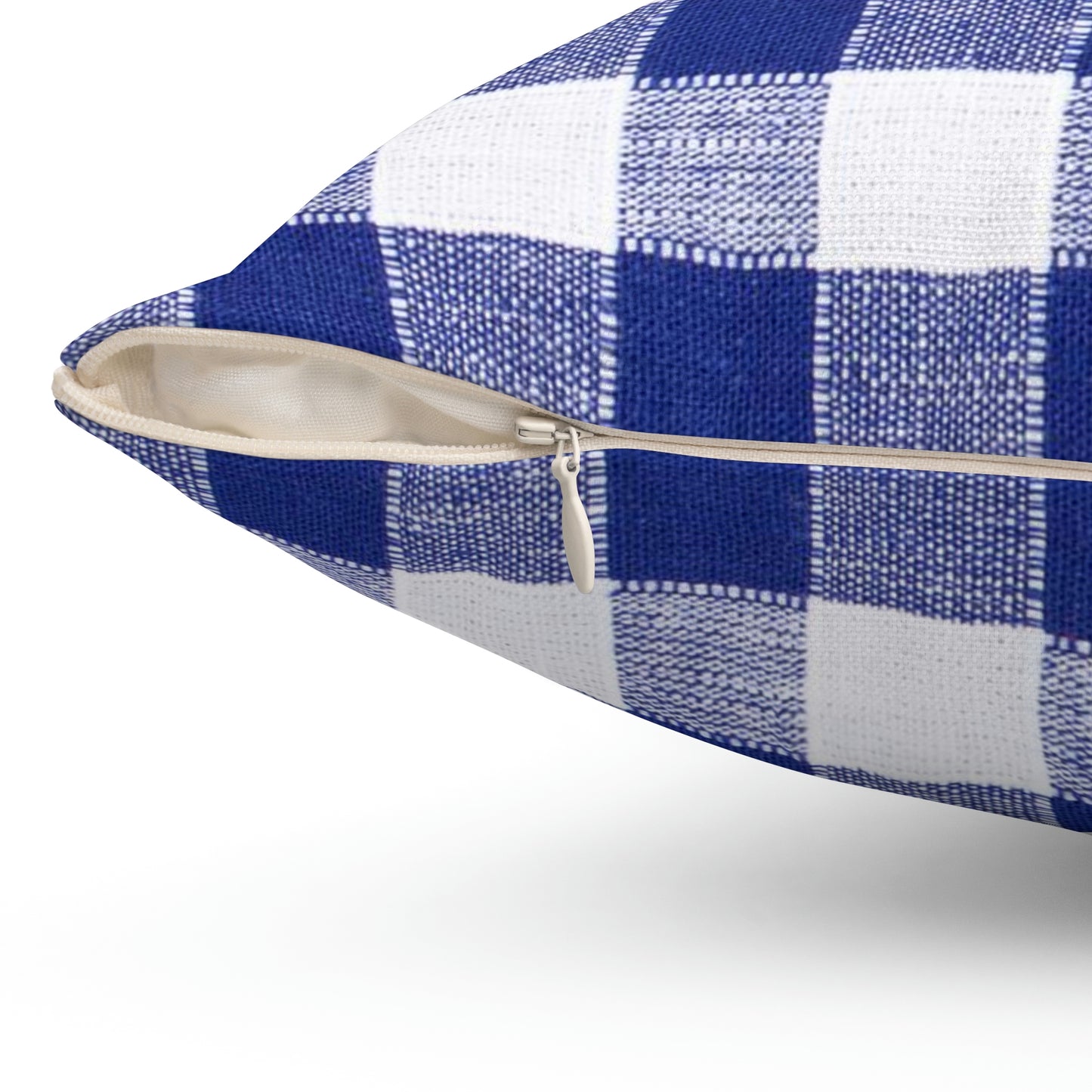 Spun Polyester Square Pillow-Blue and White Plaid